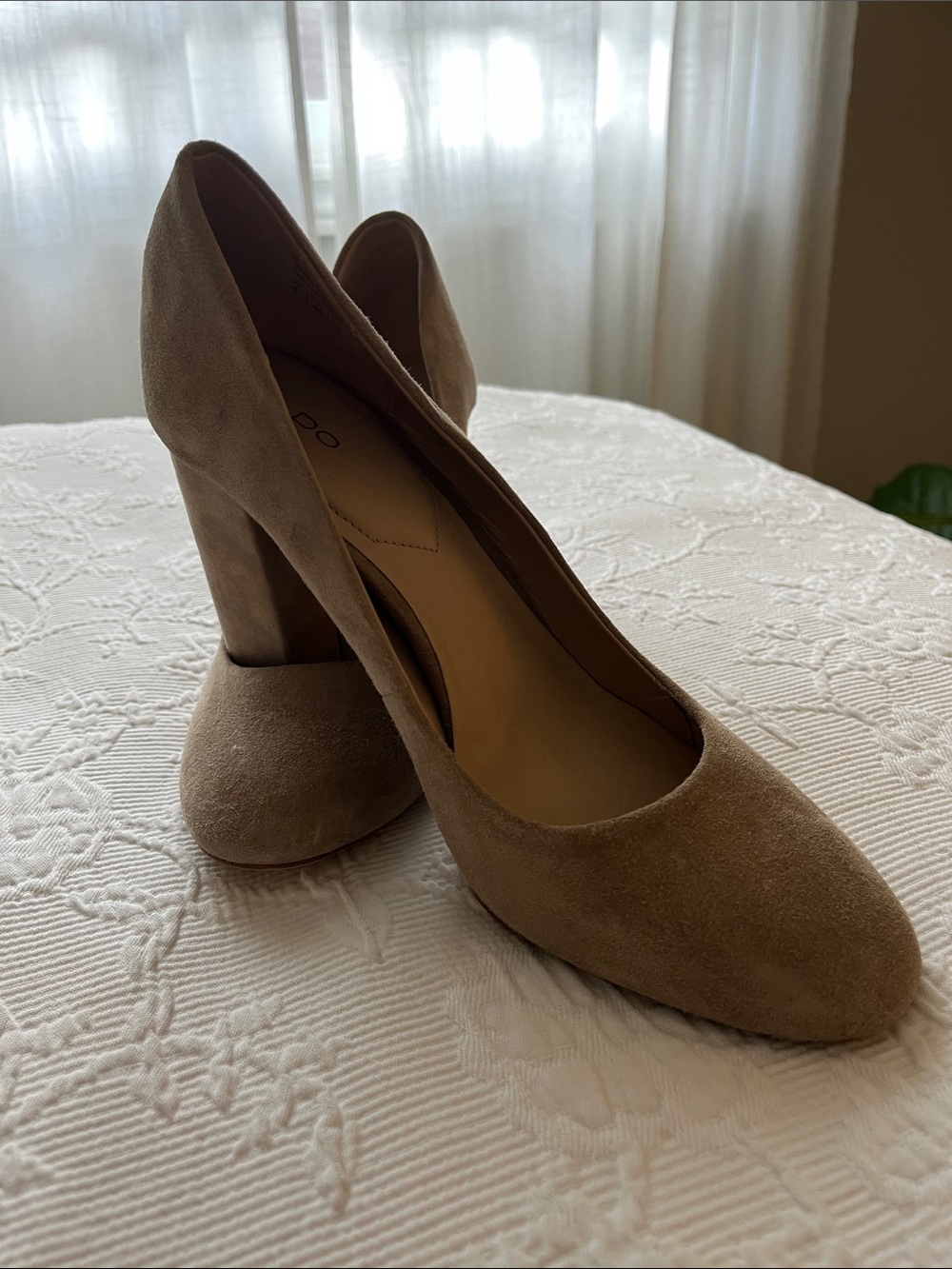 Aldo Taupe Suede Block Heel Pumps